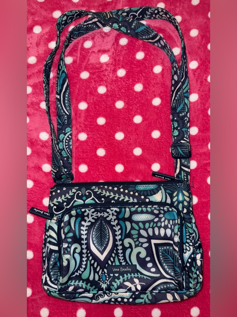 Vera Bradley RFID Crossbody Bag Navy Teal Paisley Organizer Purse